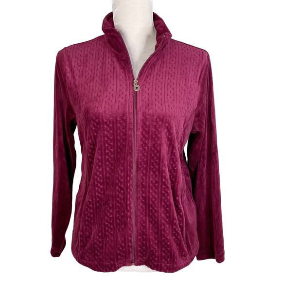 Vintage Pappagallo Jacket Velour Garnet S Pockets Zip Up New - Picture 1 of 12